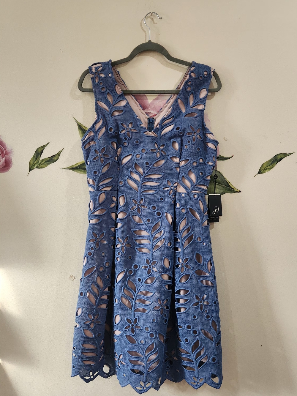 Blue Lace Overlay Fit & Flare Dress by